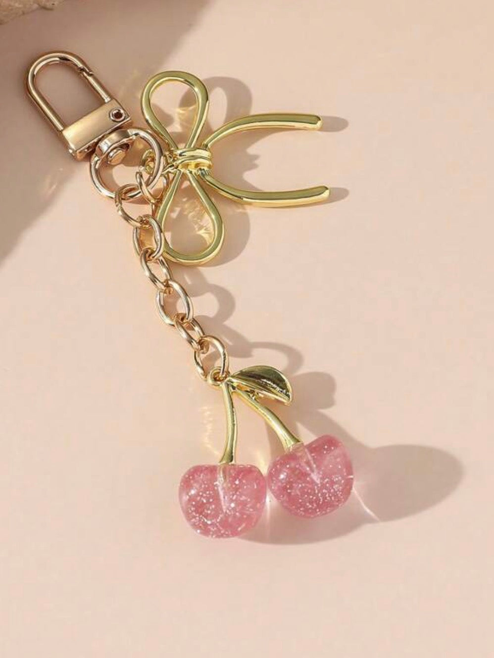 Pink cherry key ring