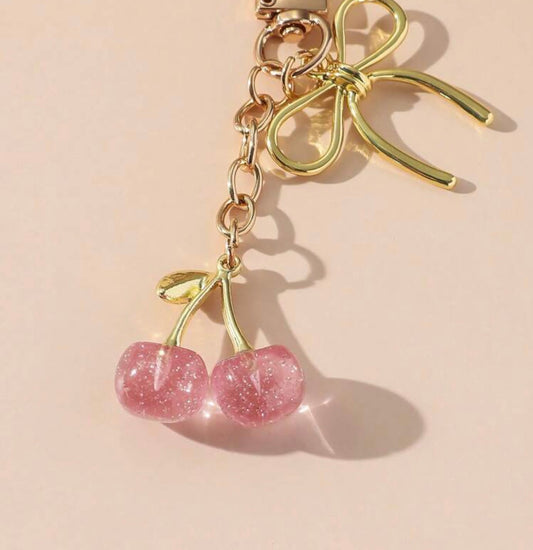 Pink cherry key ring