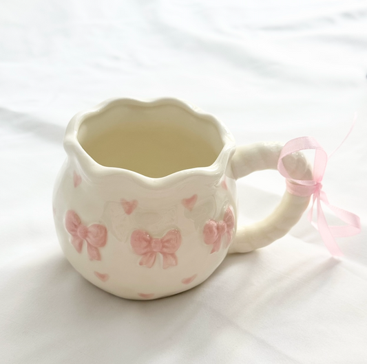 Pink Bow Heart Shaped Mug